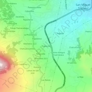 Popocotla topographic map, elevation, terrain