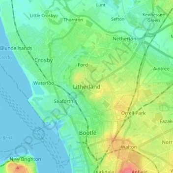 Litherland topographic map, elevation, terrain