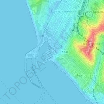 Sochi Seaport topographic map, elevation, terrain