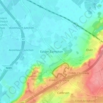 Easter Compton topographic map, elevation, terrain