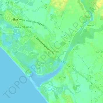 Palanginan topographic map, elevation, terrain