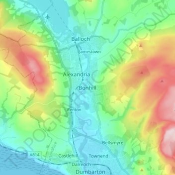 Bonhill topographic map, elevation, terrain