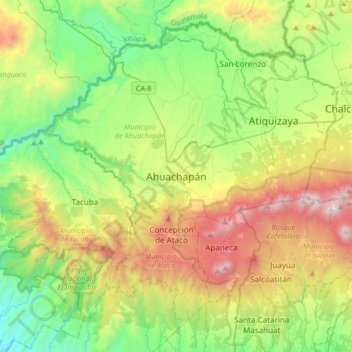Ahuachapan topographic map, elevation, terrain