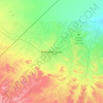 Garoowe topographic map, elevation, terrain