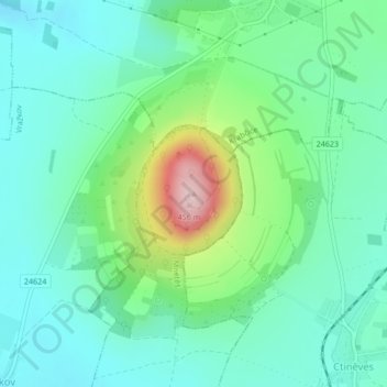 Říp topographic map, elevation, terrain