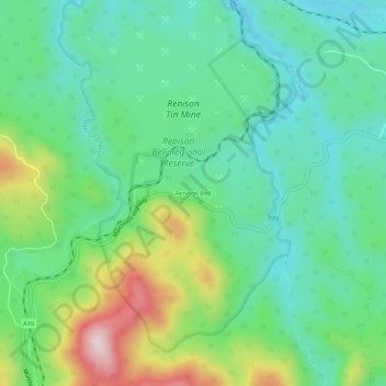 Renison Bell topographic map, elevation, terrain