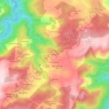 Manxofrío topographic map, elevation, terrain