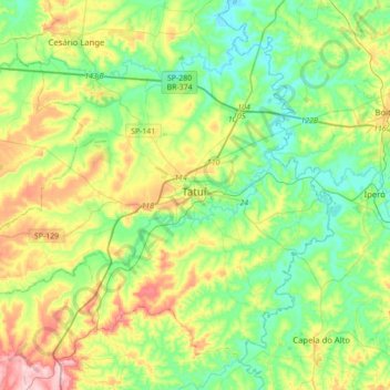 Tatuí topographic map, elevation, terrain