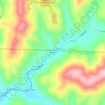 Pruden topographic map, elevation, terrain