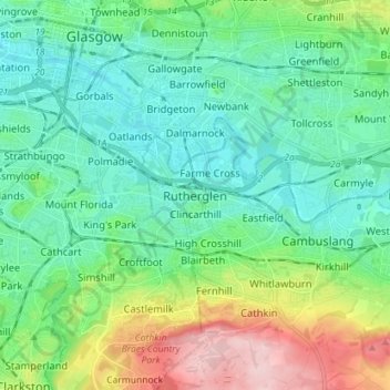 Rutherglen topographic map, elevation, terrain