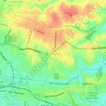 Mojosongo topographic map, elevation, terrain