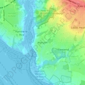 Warsash topographic map, elevation, terrain