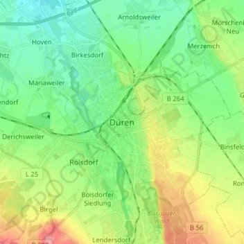 Duren topographic map, elevation, terrain
