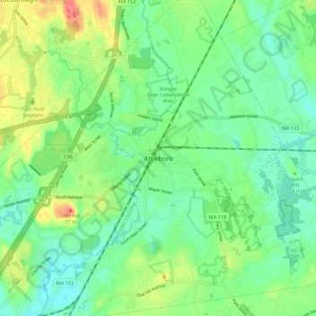 Attleboro topographic map, elevation, terrain