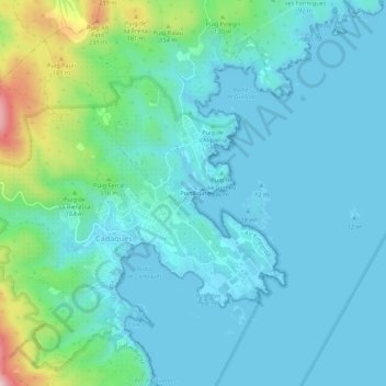 Portlligat topographic map, elevation, terrain