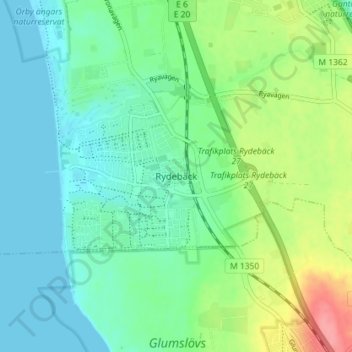 Rydebäck topographic map, elevation, terrain