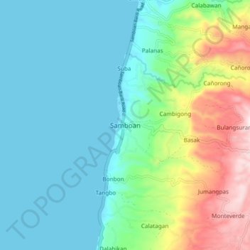 Samboan topographic map, elevation, terrain