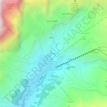 Crétaz topographic map, elevation, terrain