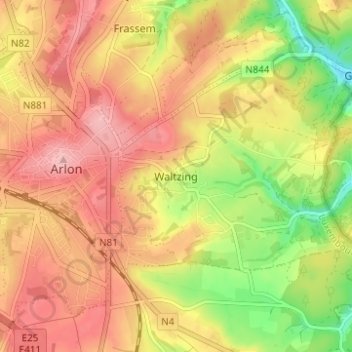 Waltzing topographic map, elevation, terrain