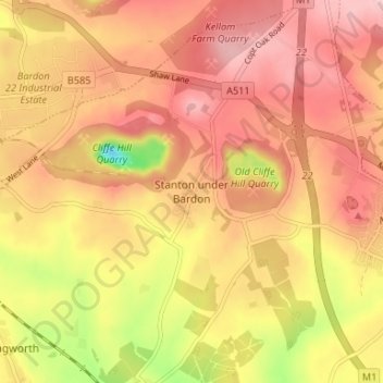 Stanton under Bardon topographic map, elevation, terrain