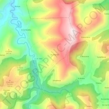 Os Vilares topographic map, elevation, terrain