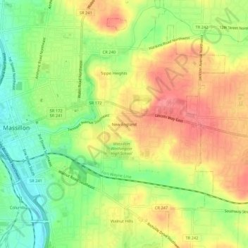 New England topographic map, elevation, terrain