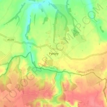 Penley topographic map, elevation, terrain