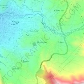 Mocondino topographic map, elevation, terrain