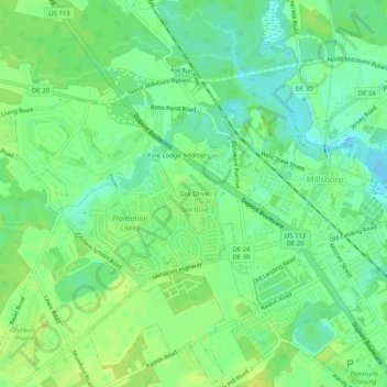 Oak Drive topographic map, elevation, terrain