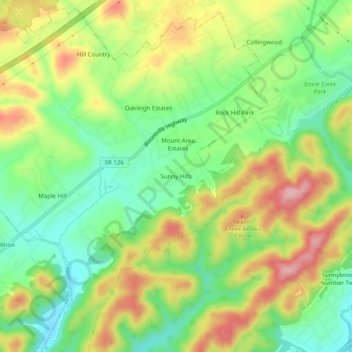 Sunny Hills topographic map, elevation, terrain