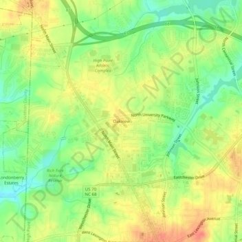 Oakview topographic map, elevation, terrain
