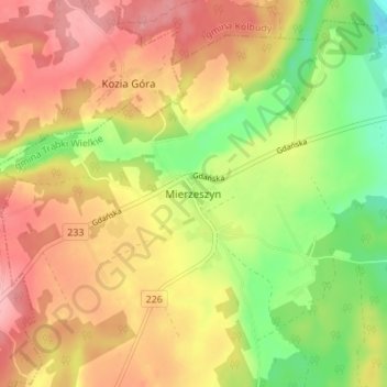 Mierzeszyn topographic map, elevation, terrain