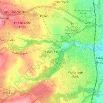 Pelton Fell topographic map, elevation, terrain