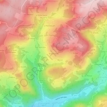 Bussomagny topographic map, elevation, terrain
