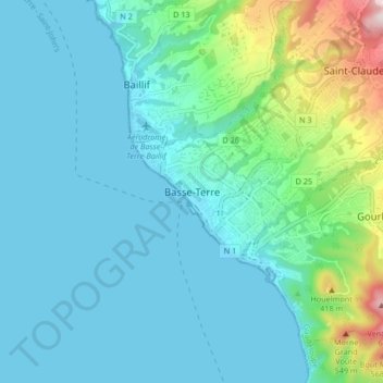 Basse-Terre topographic map, elevation, terrain