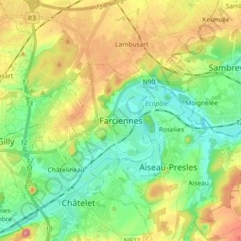 Farciennes topographic map, elevation, terrain