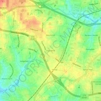 Oaks West topographic map, elevation, terrain
