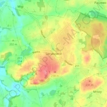 Sierakowice topographic map, elevation, terrain
