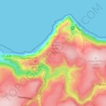 Countisbury topographic map, elevation, terrain