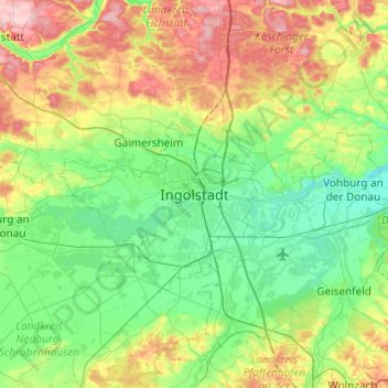 Ingolstadt topographic map, elevation, terrain