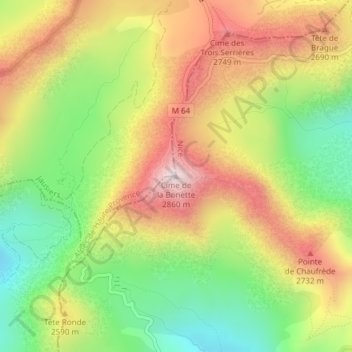 Cime de la Bonette topographic map, elevation, terrain