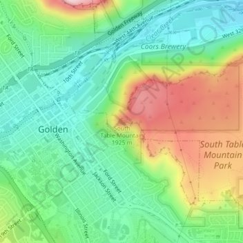 South Table Mountain topographic map, elevation, terrain