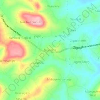 Nakaseta topographic map, elevation, terrain