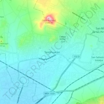 Teotihuacán topographic map, elevation, terrain