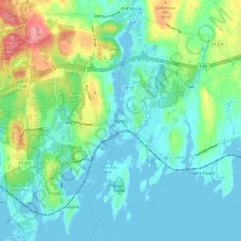 Mystic topographic map, elevation, terrain