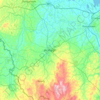 Armagh topographic map, elevation, terrain