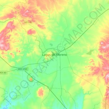Lagos de Moreno topographic map, elevation, terrain