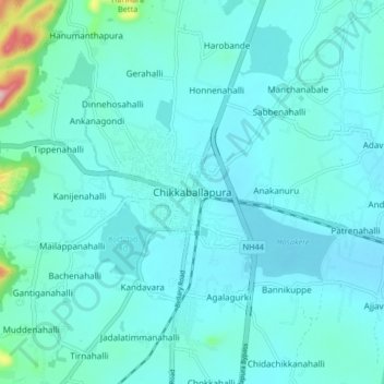 Chikkaballapura topographic map, elevation, terrain