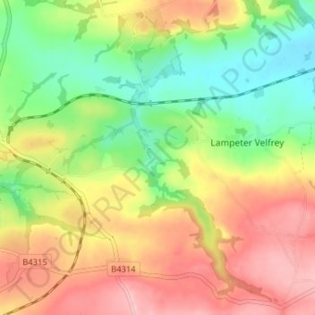 Llan-mill topographic map, elevation, terrain