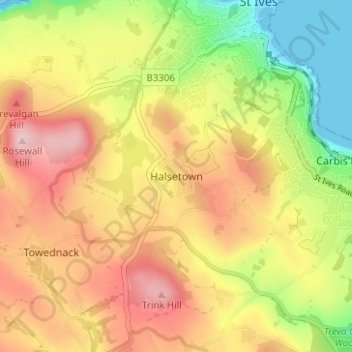Halsetown topographic map, elevation, terrain